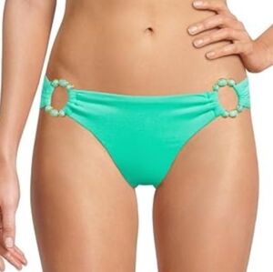 NWT Becca Hipster Turquoise Aqua Sea Bikini Bottom with Jade Accents - Size M